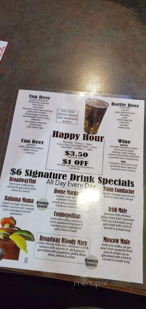 Broadway Bar - Minneapolis, MN menu_pic