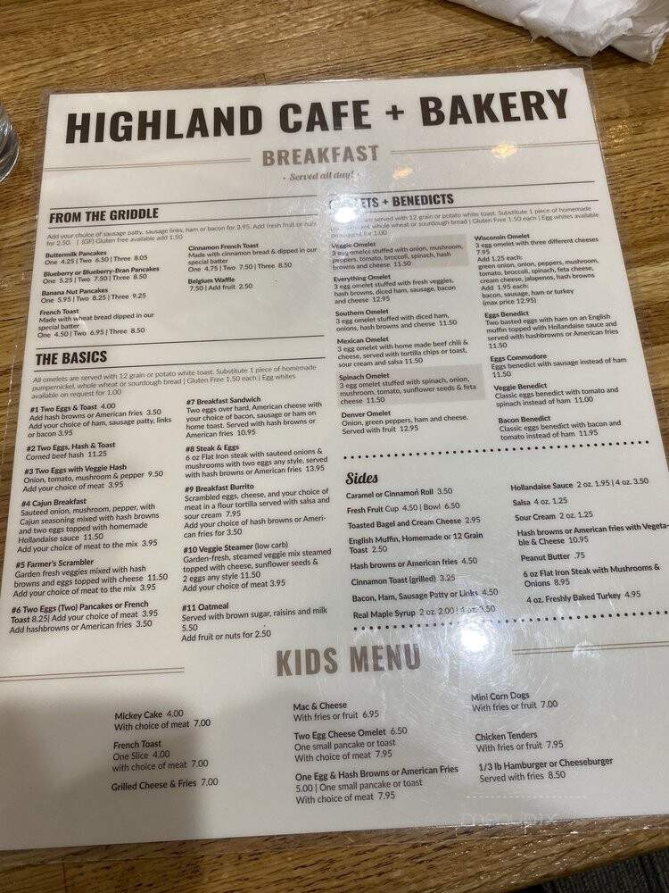 Highland Cafe & Bakery - Saint Paul, MN menu_pic