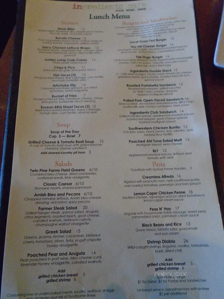 Ingredients Cafe - Saint Paul, MN menu_pic