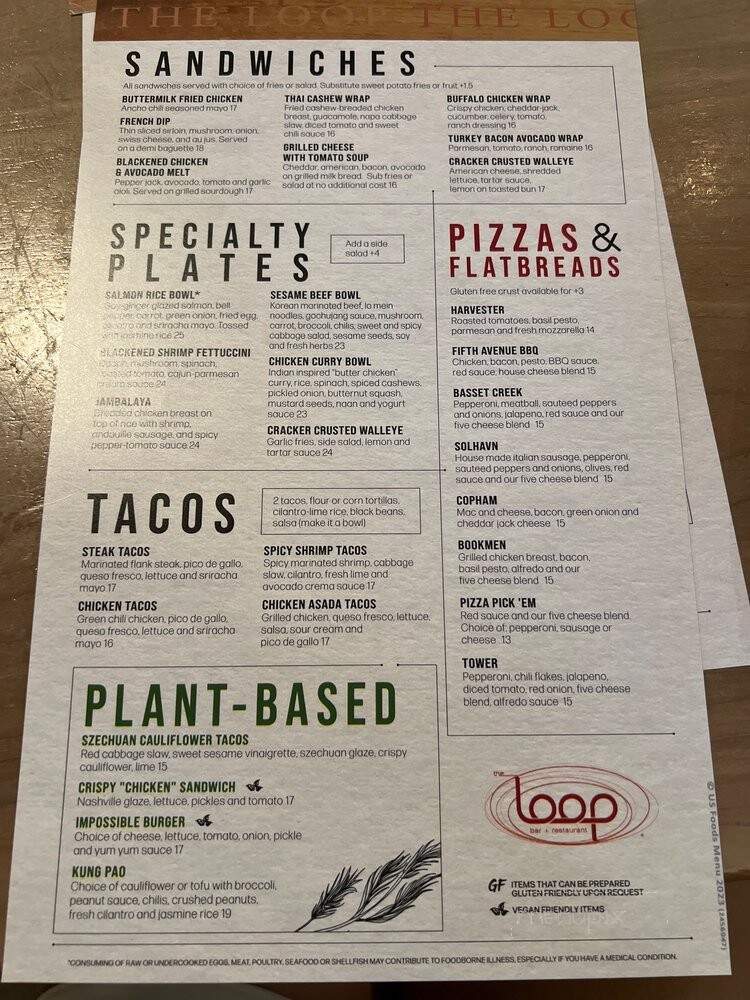Loop Bar & Restaurant - Minneapolis, MN menu_pic