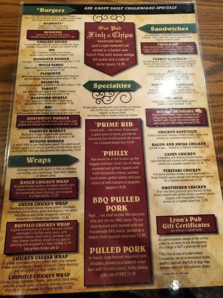 Lyon's On 6th - Minneapolis, MN menu_pic
