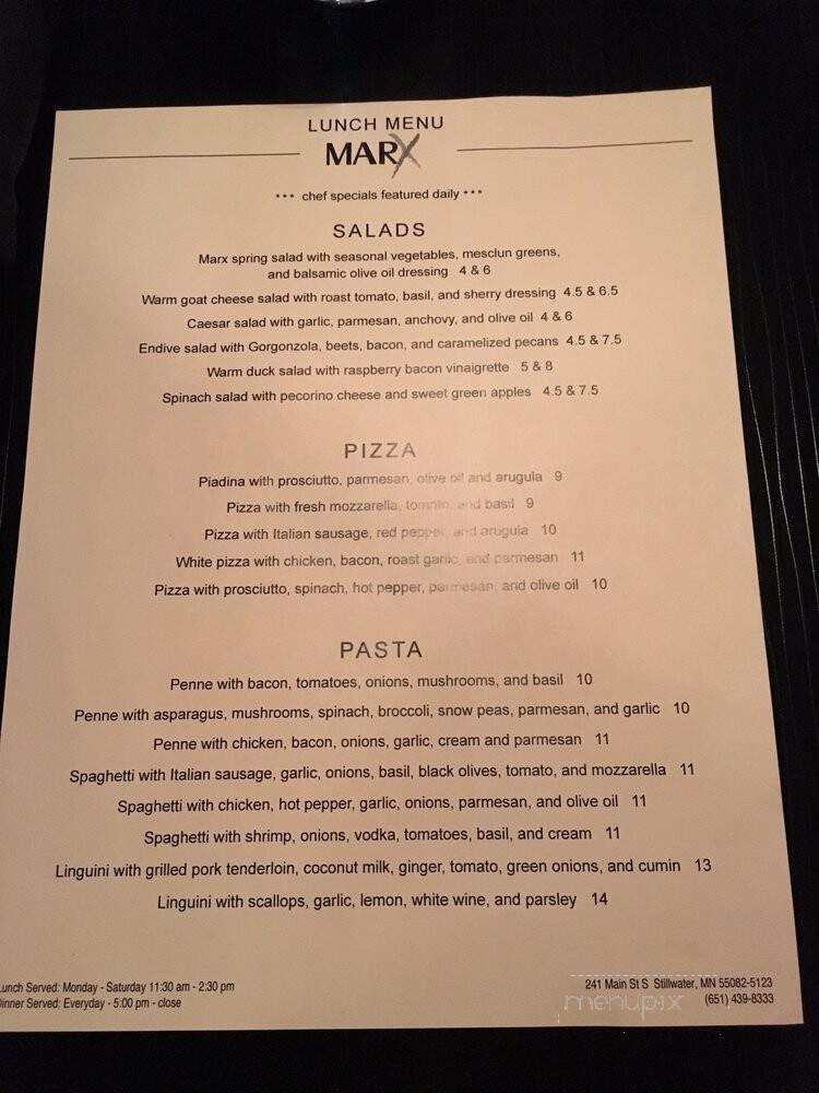 Marx Wine Bar & Grill - Stillwater, MN menu_pic