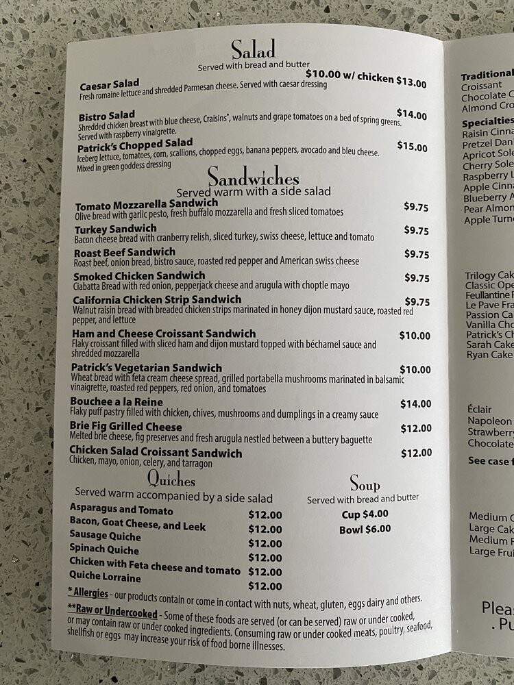 Patrick's Bakery & Cafe - Minneapolis, MN menu_pic