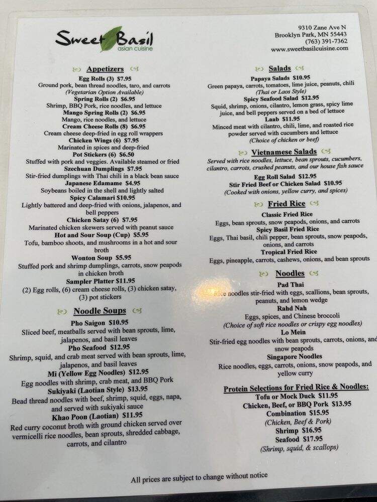 Sweet Basil - Minneapolis, MN menu_pic