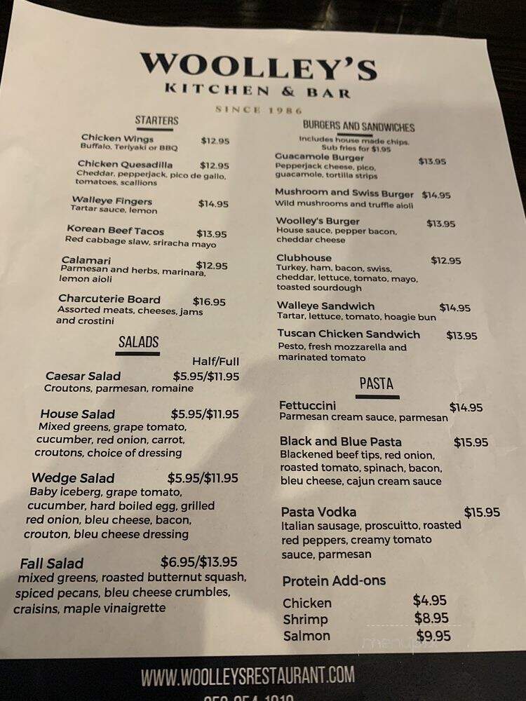 Woolley's Restaurant - Bloomington, MN menu_pic