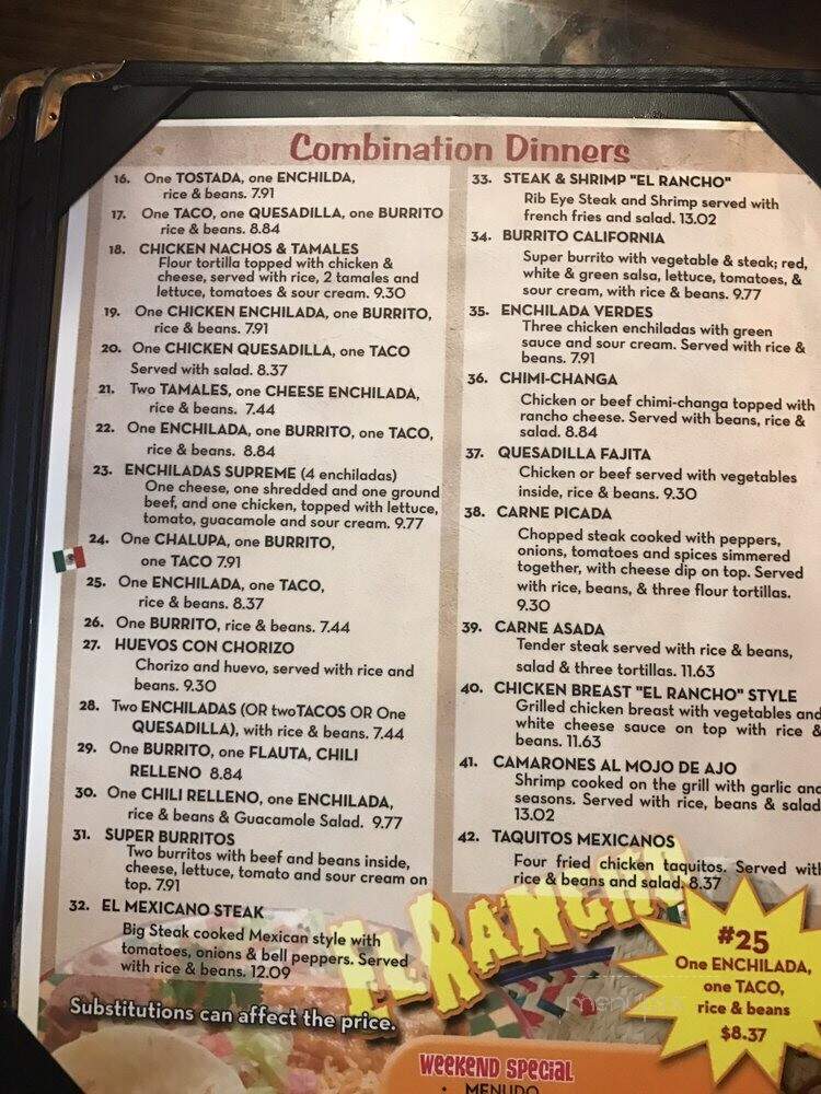 El Rancho - Biloxi, MS menu_pic