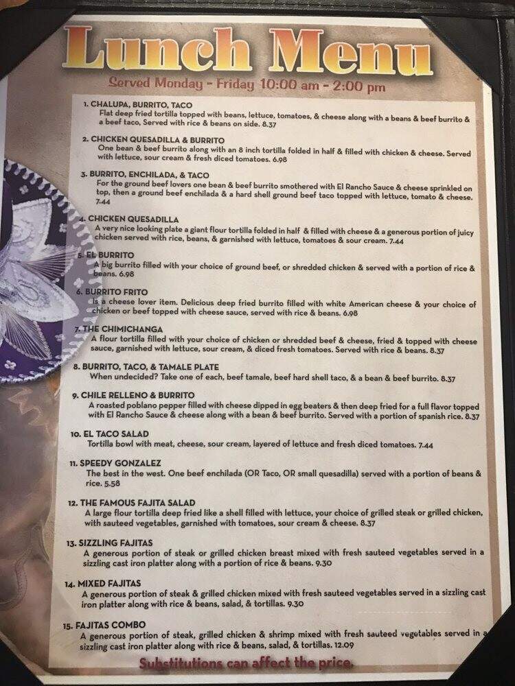 El Rancho - Biloxi, MS menu_pic