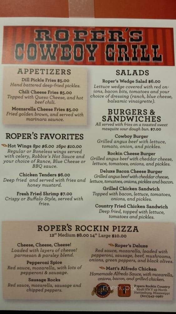 Ropers - Hattiesburg, MS menu_pic