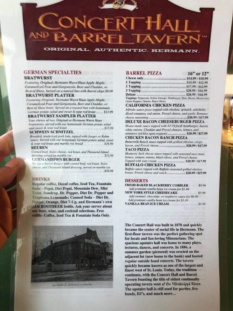 Concert Hall & Barrel Bar - Hermann, MO menu_pic