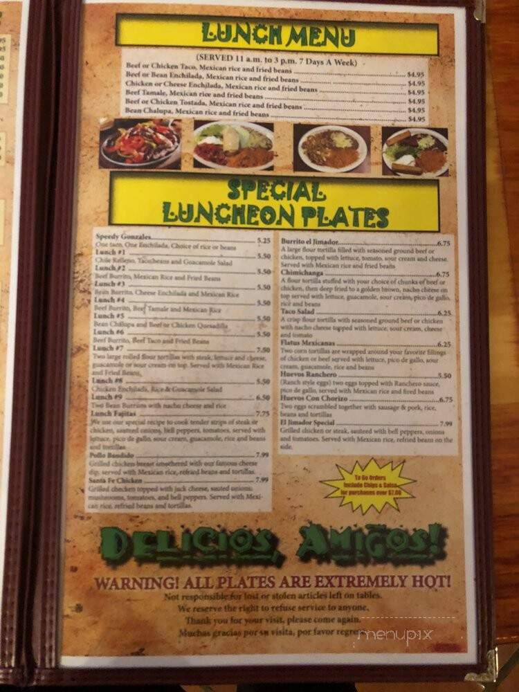 El Jimador Mexican Restaurant III - Fort Leonard Wood, MO menu_pic