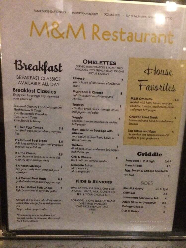 M & M Diner & Lounge - Warsaw, MO menu_pic