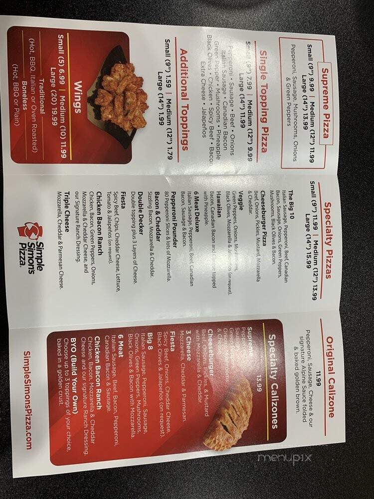 Simple Simon's Pizza - South West City, MO menu_pic