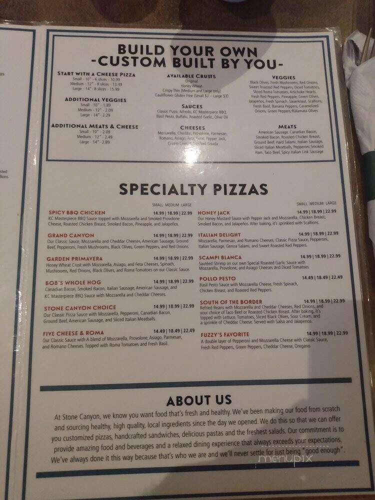 Stone Canyon Pizza Co - Parkville, MO menu_pic