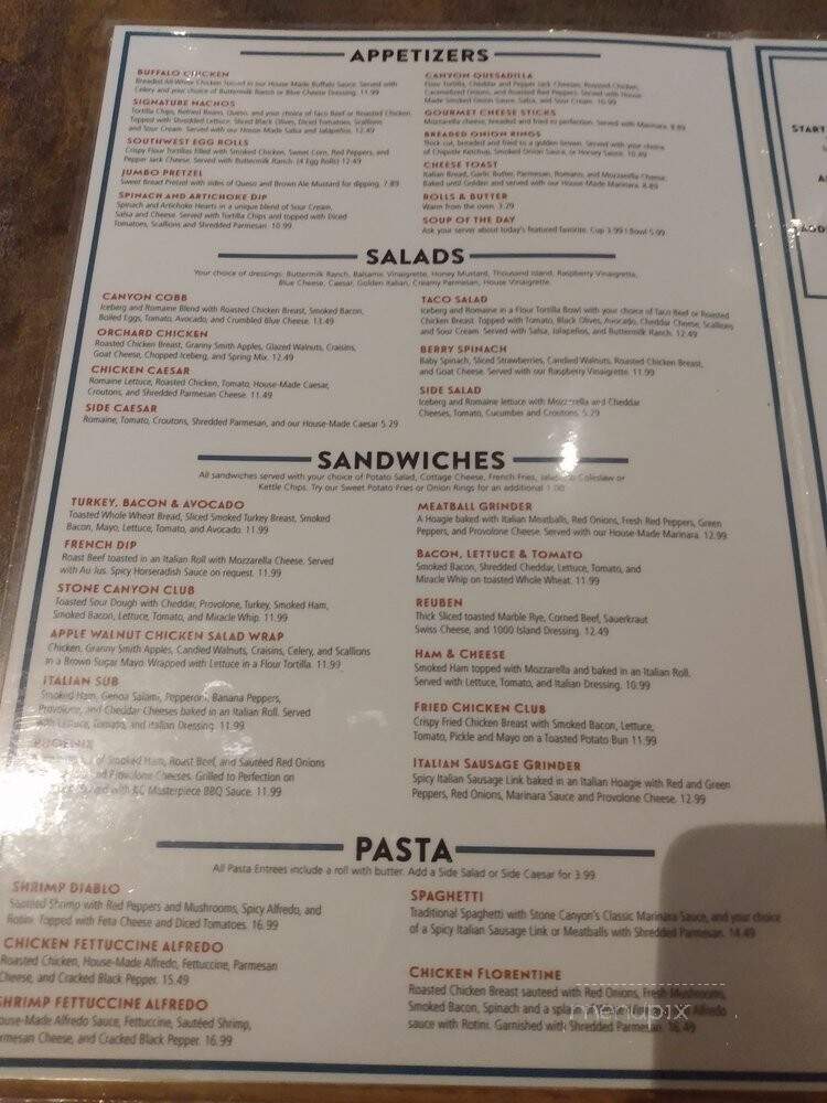 Stone Canyon Pizza Co - Parkville, MO menu_pic