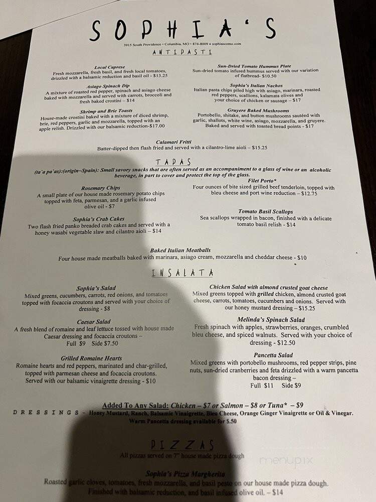Sophia's - Columbia, MO menu_pic