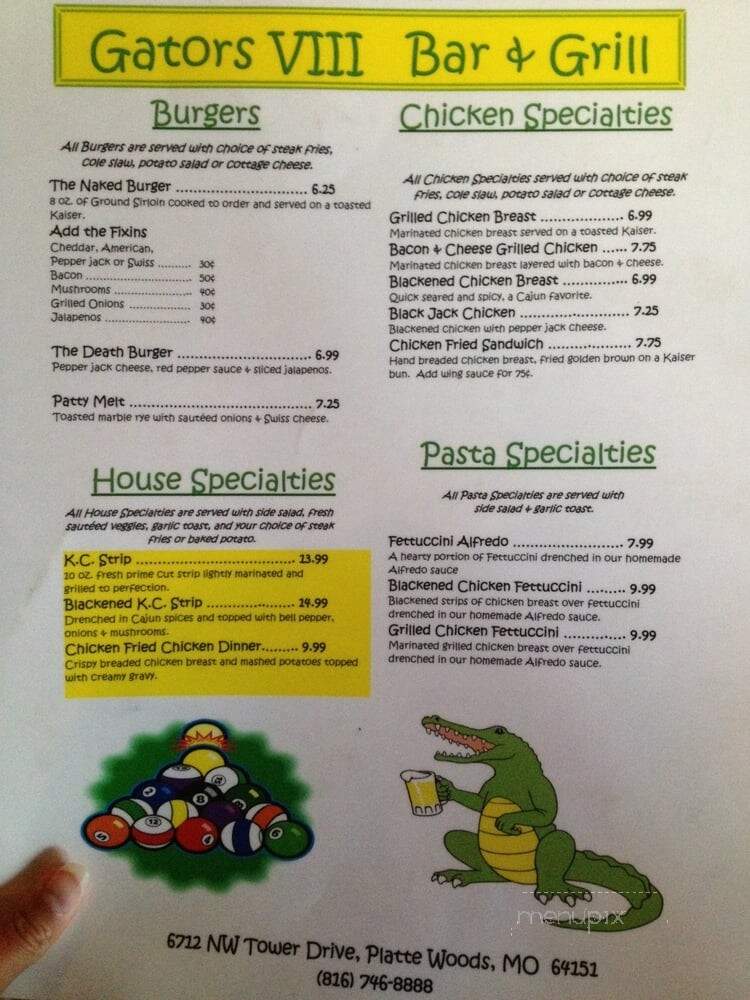 Gator's Eight - Kansas City, MO menu_pic