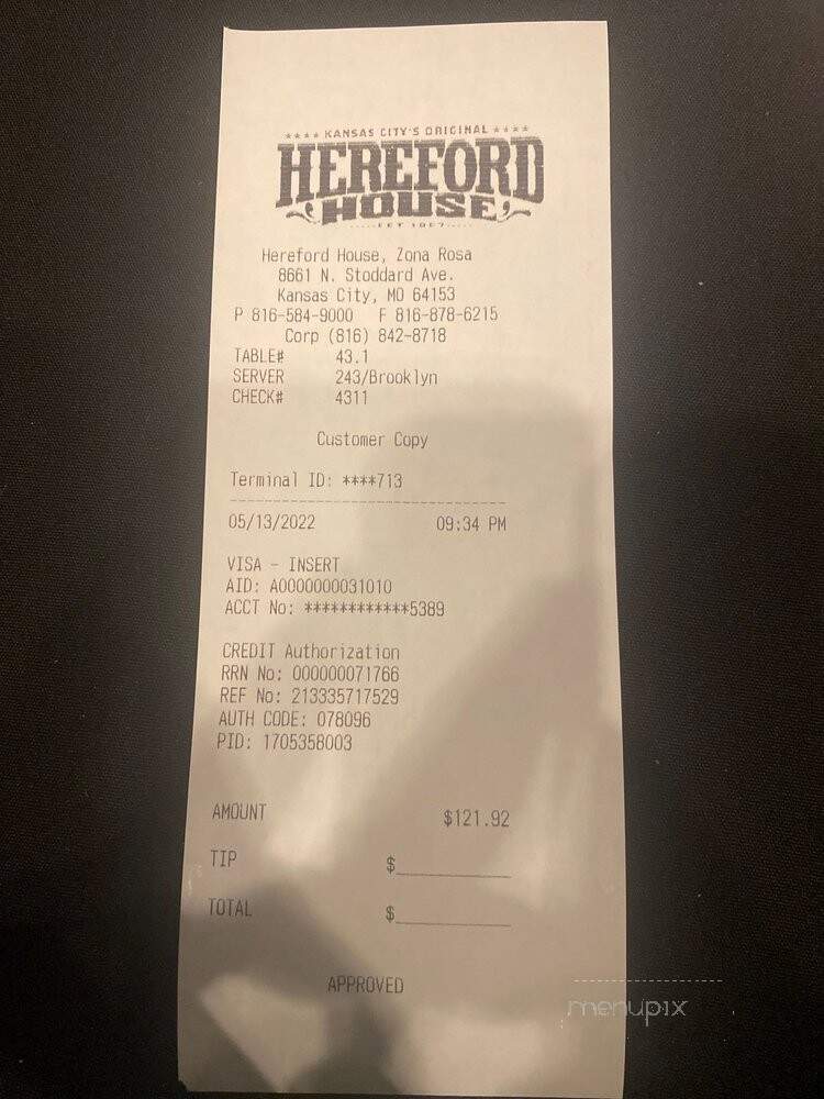 Hereford House - Kansas City, MO menu_pic