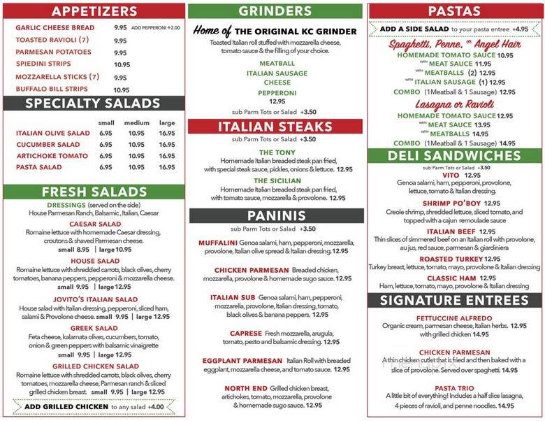 Jovito's Italian Cafe - Kansas City, MO menu_pic