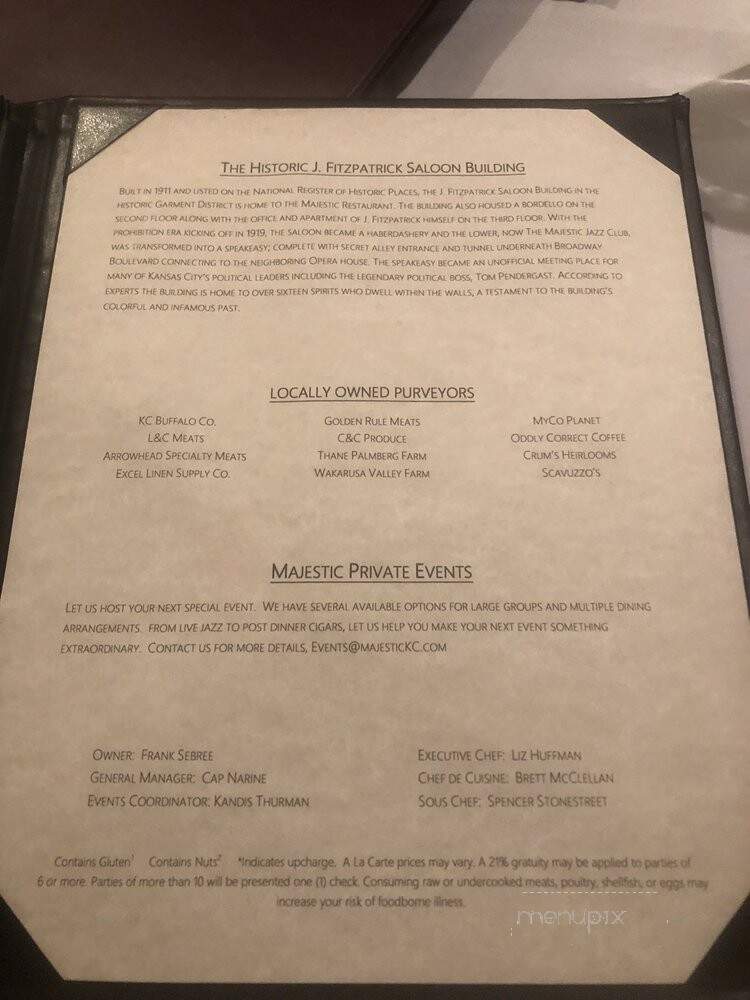 Majestic Steakhouse - Kansas City, MO menu_pic