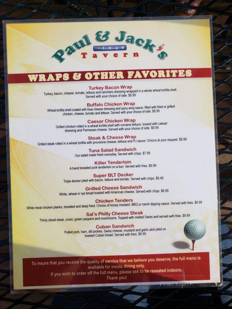 Paul & Jack's Tavern - Kansas City, MO menu_pic
