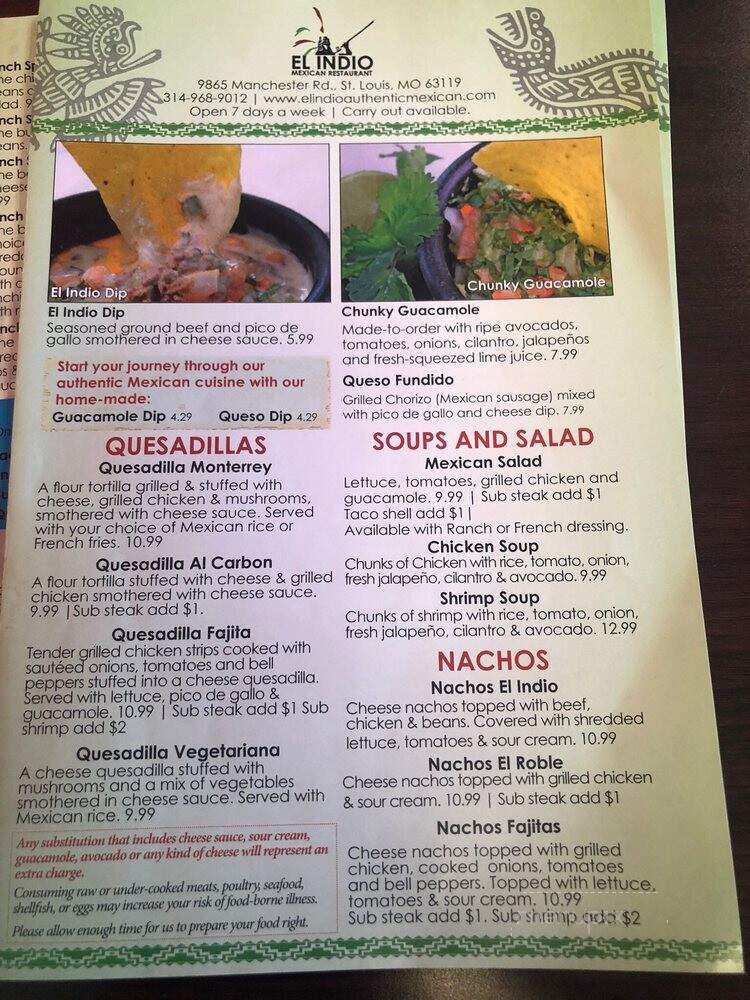 El Indio Restaurant - Saint Louis, MO menu_pic