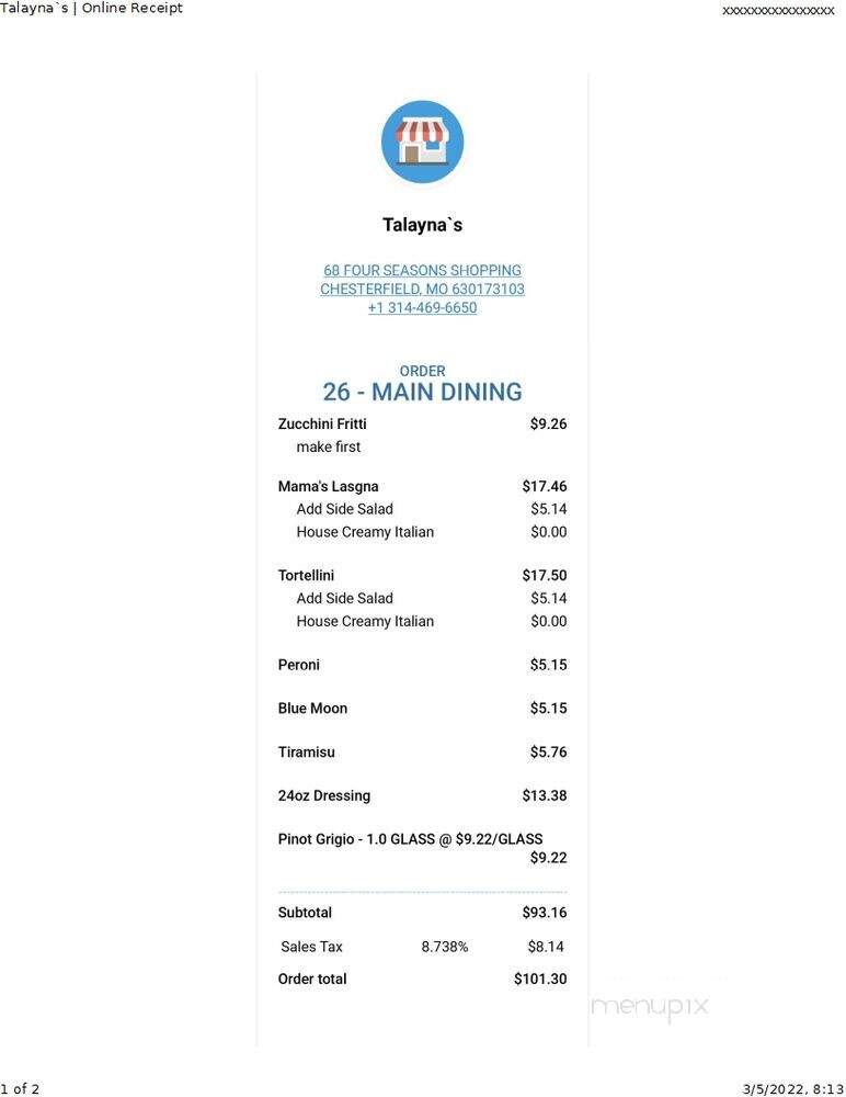 Talayna's Of Chesterfield - Chesterfield, MO menu_pic