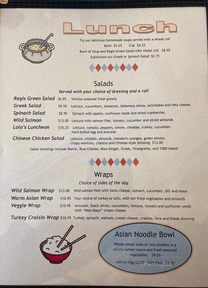 Cafe Regis - Red Lodge, MT menu_pic