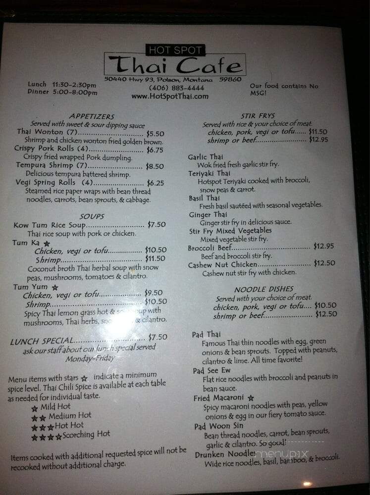 Hot Spot Thai - Polson, MT menu_pic