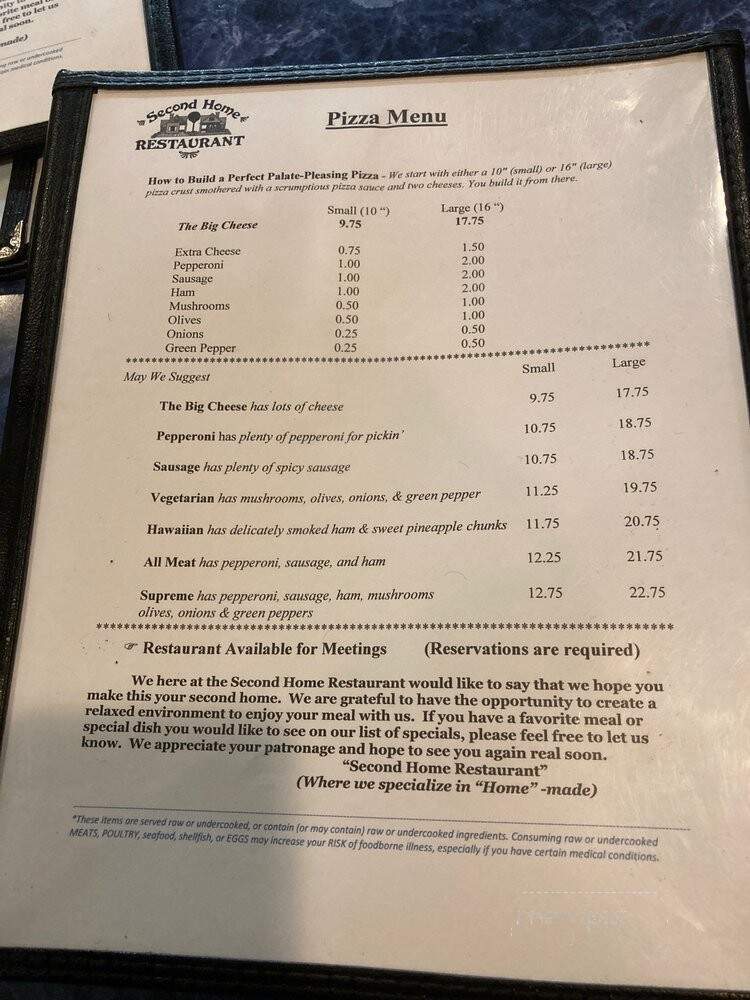 Second Home Restaurant - Hot Springs, MT menu_pic