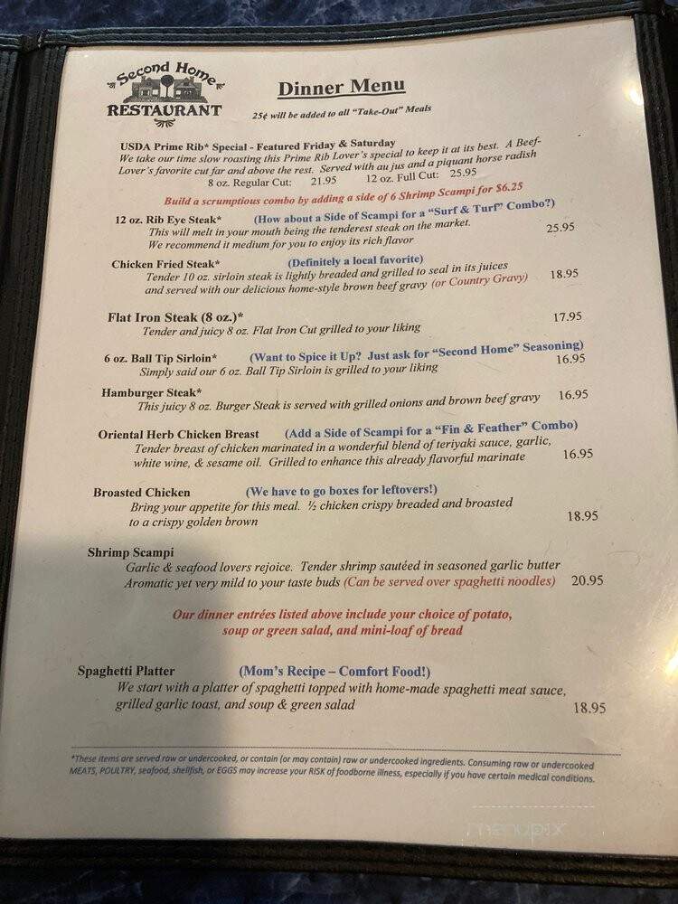 Second Home Restaurant - Hot Springs, MT menu_pic