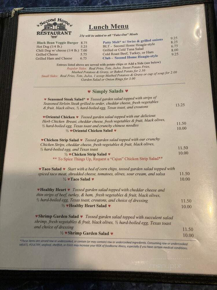 Second Home Restaurant - Hot Springs, MT menu_pic