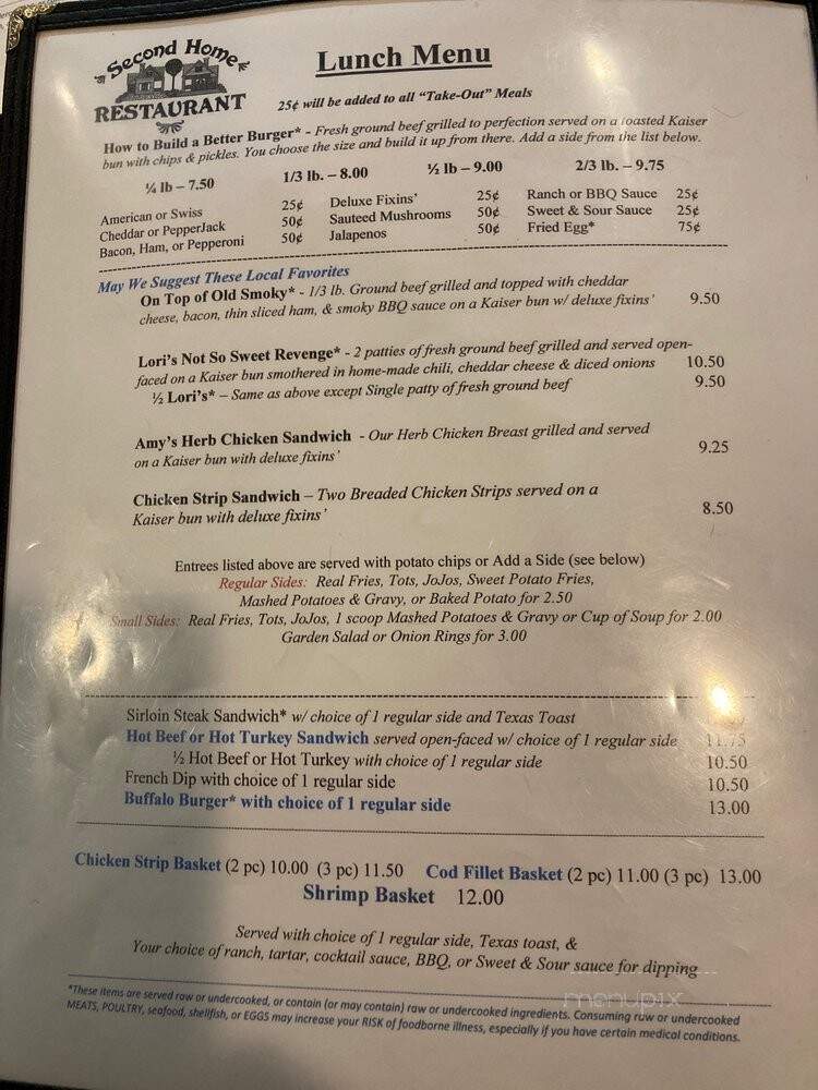Second Home Restaurant - Hot Springs, MT menu_pic