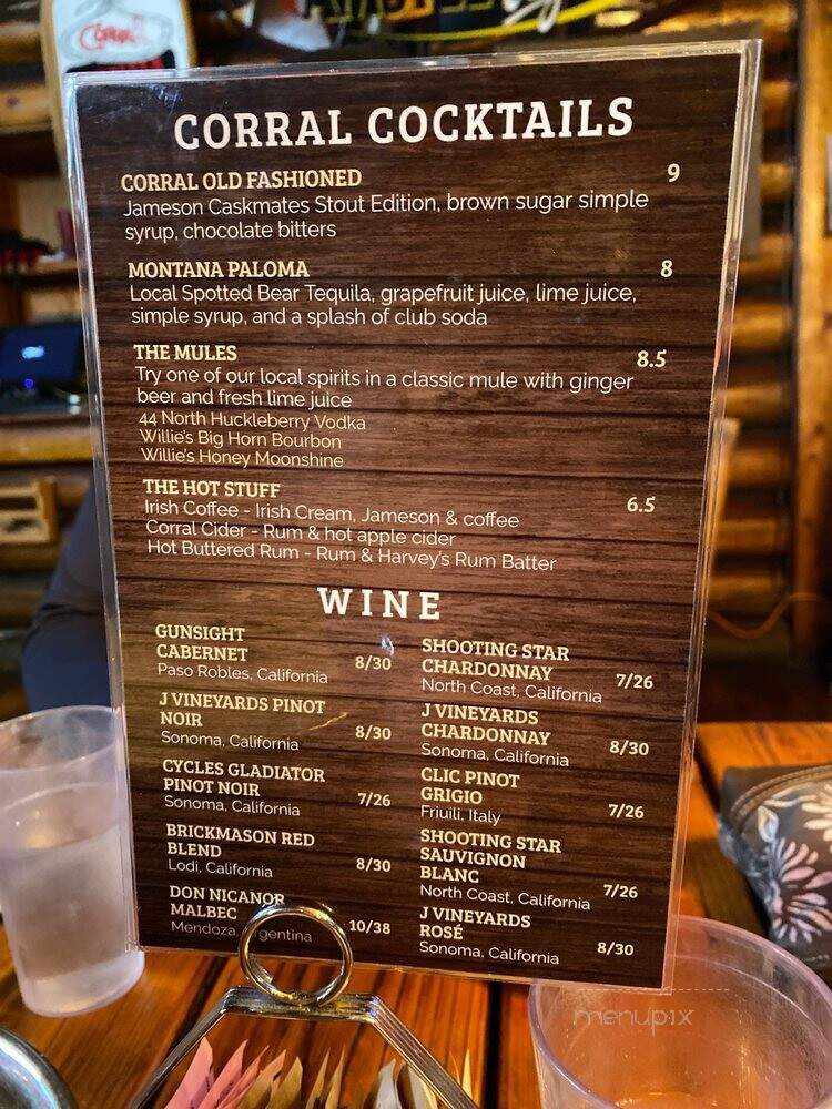 Corral Steakhouse & Motel - Gallatin Gateway, MT menu_pic
