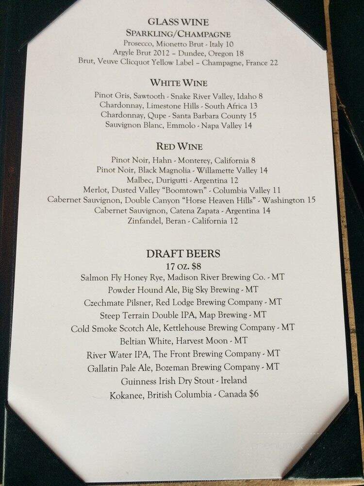 Timbers At Moonlight Lodge - Big Sky, MT menu_pic
