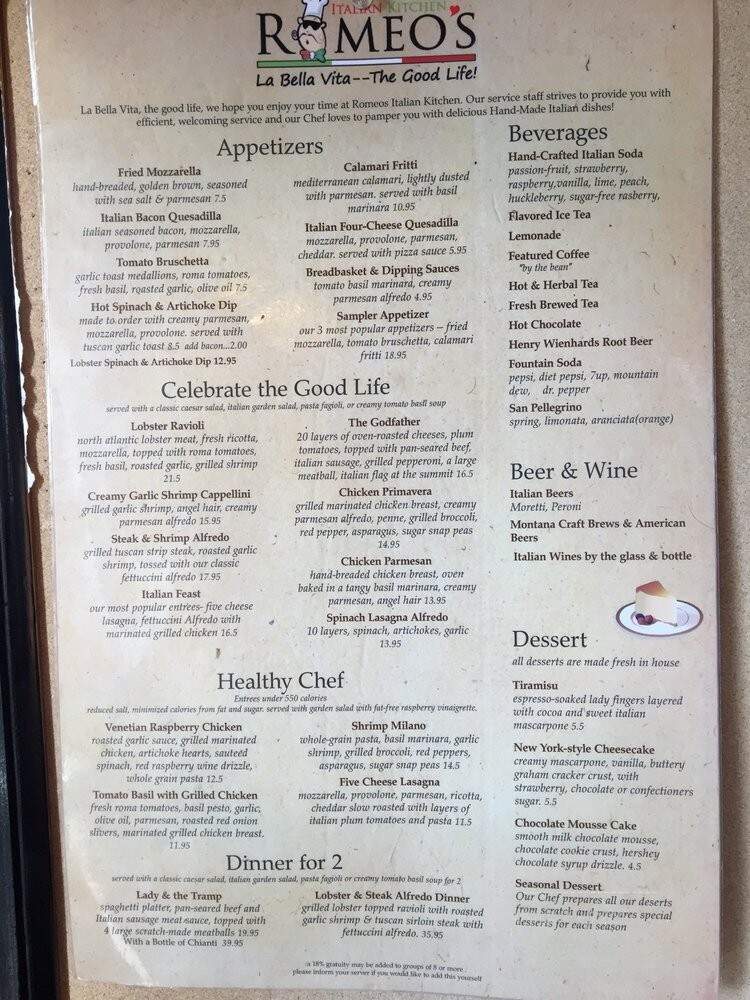 Romeo's Italian Grill - Missoula, MT menu_pic