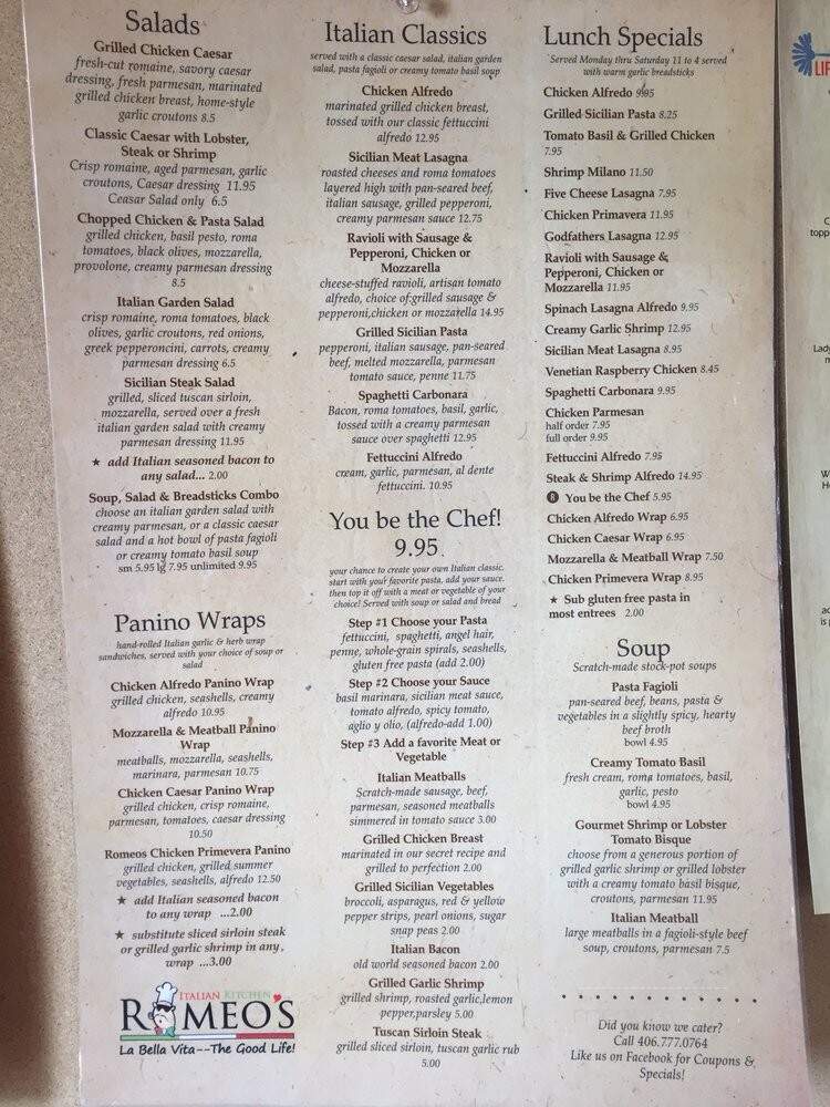 Romeo's Italian Grill - Missoula, MT menu_pic