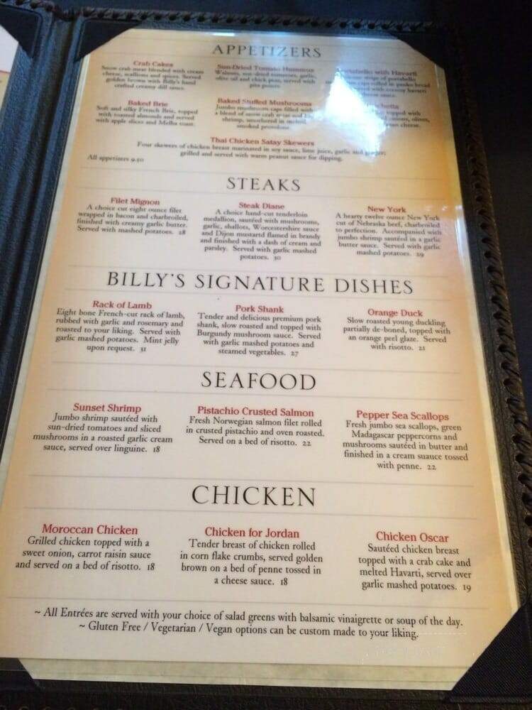Billy's - Lincoln, NE menu_pic