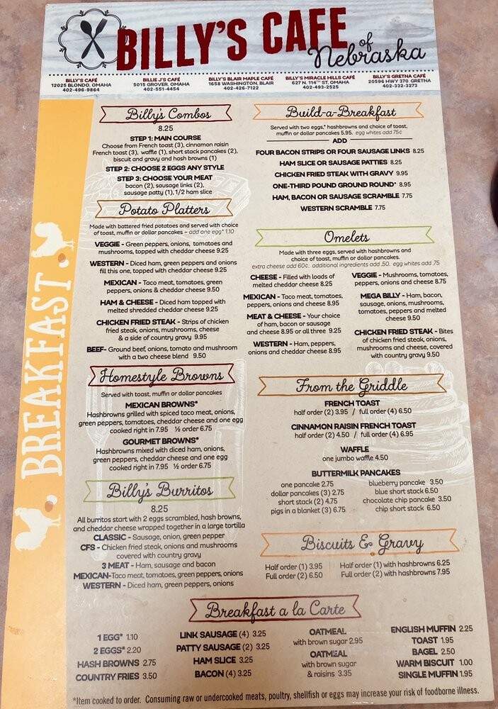Billy's Cafe - Omaha, NE menu_pic