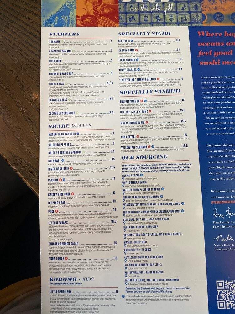 Blue Sushi Sake & Grill - Omaha, NE menu_pic