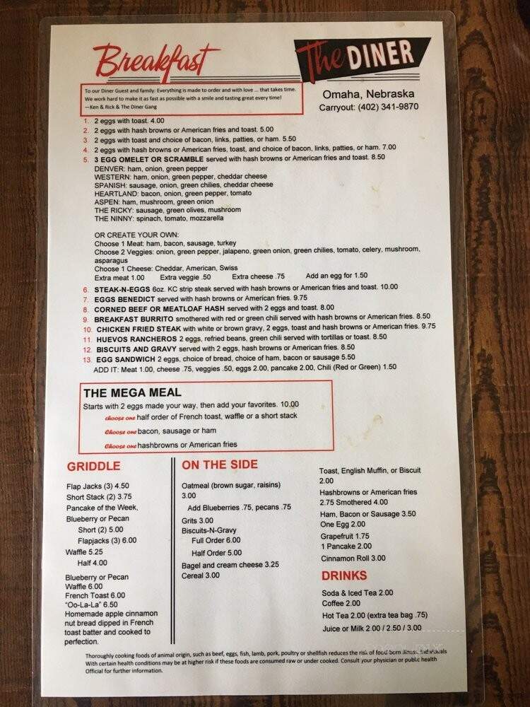 Diner - Omaha, NE menu_pic