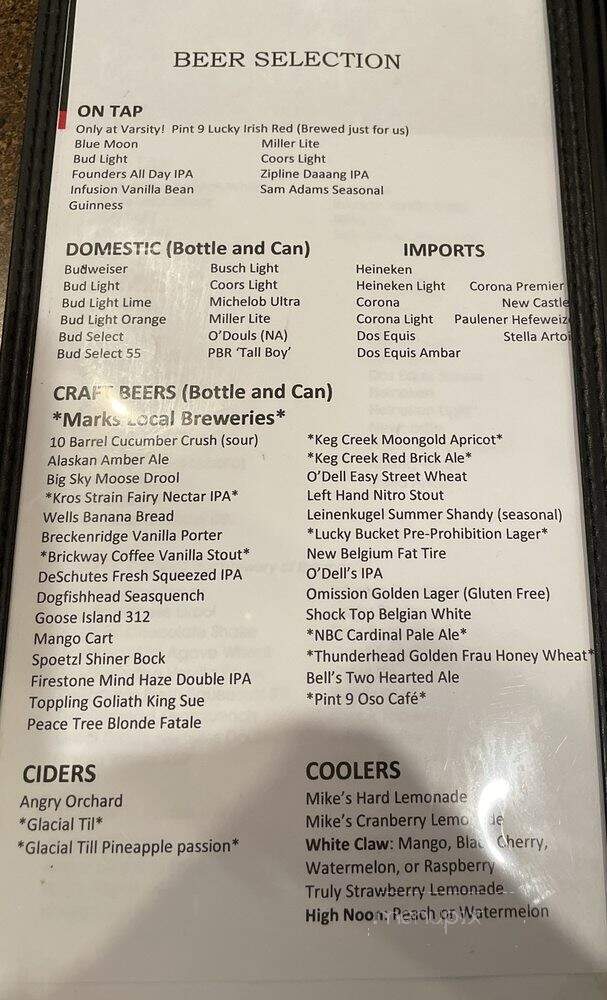 Varsity Sports Cafe - Bellevue, NE menu_pic