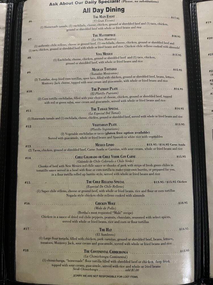 Bertha Miranda's Mexican - Reno, NV menu_pic