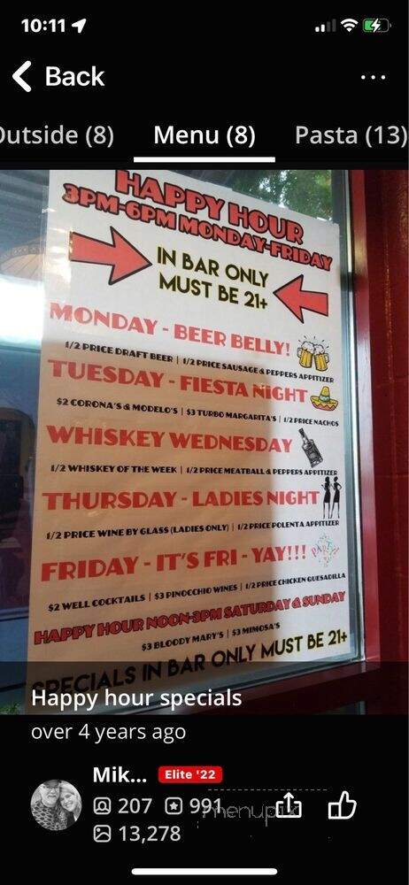 Pinocchio's Bar & Grill - Reno, NV menu_pic