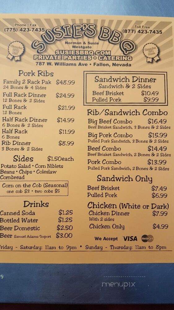 Susie's BBQ - Fallon, NV menu_pic
