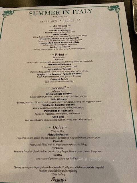 Ferraro's Italian Restaurant - Las Vegas, NV menu_pic