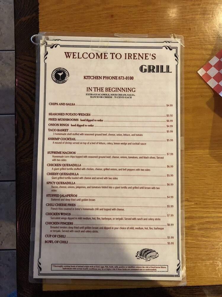 Irene's Grill - Las Vegas, NV menu_pic