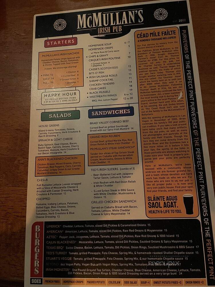 McMullan's Irish Pub - Las Vegas, NV menu_pic