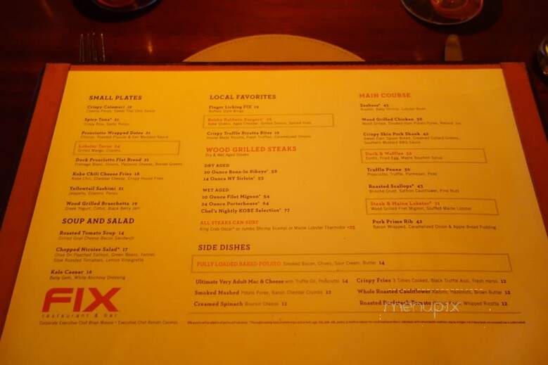 Fix Restaurant & Bar - Las Vegas, NV menu_pic