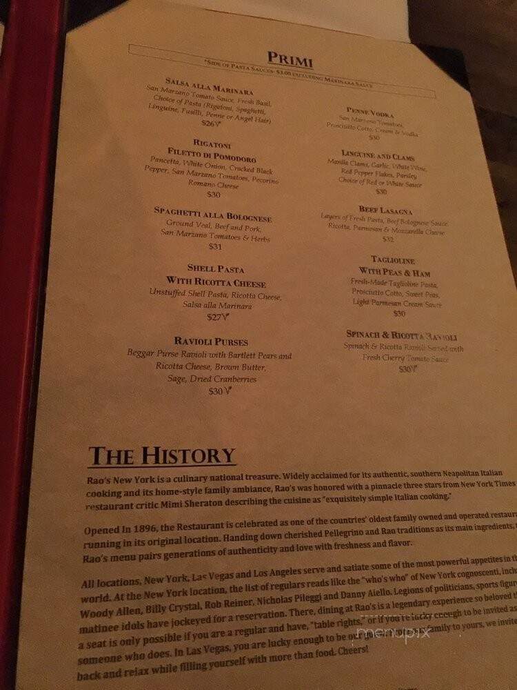 Rao's - Las Vegas, NV menu_pic