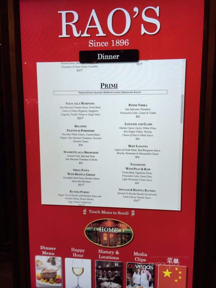 Rao's - Las Vegas, NV menu_pic